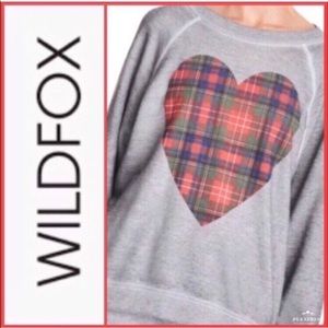 Wildfox Tartan Heart Sweatshirt Heather Gray M NWT